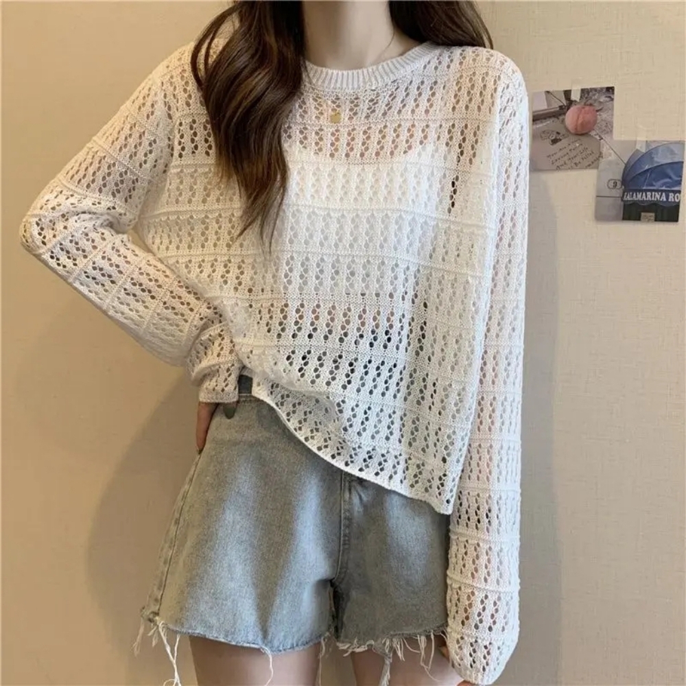 White eyelet knit loose white sweater